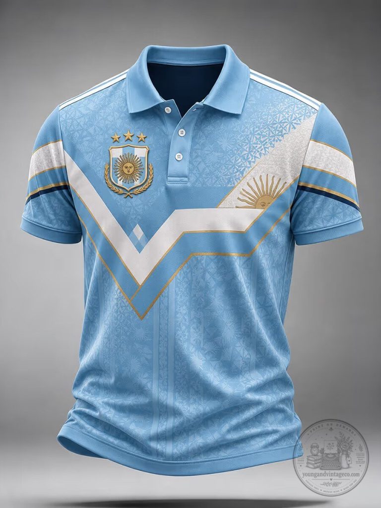 Argentina National Football Team Crest Light Blue Polo Shirt 40 Argentina National Football Team Crest Light Blue Polo Shirt