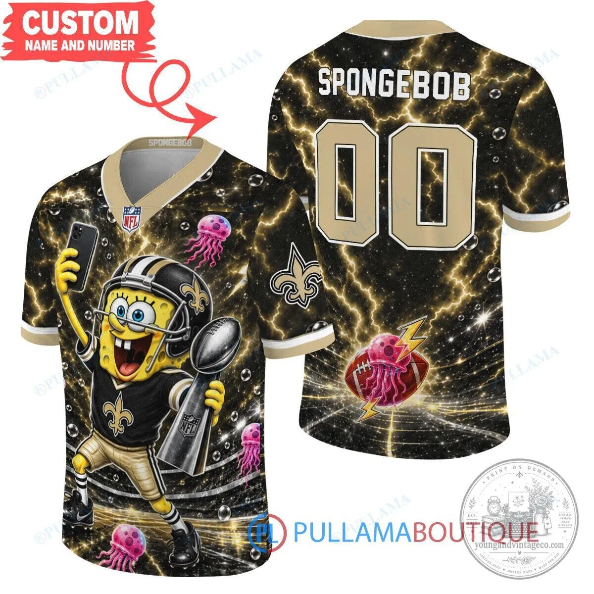 New Orleans Saints Spongebob Squarepants Super Bowl Trophy Football Jersey