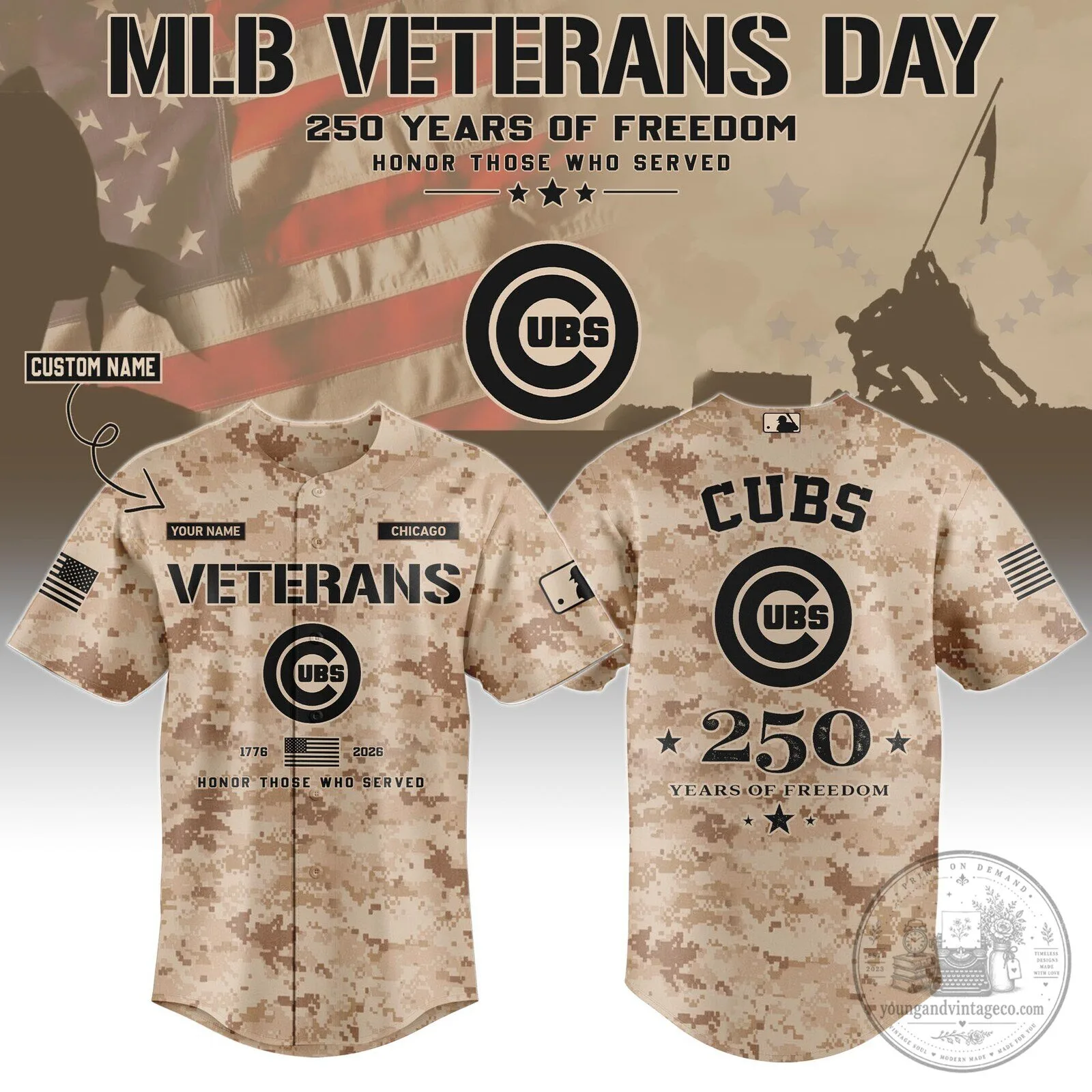 Chicago Cubs MLB Veterans Day 250 Years of Freedom Baseball Jersey