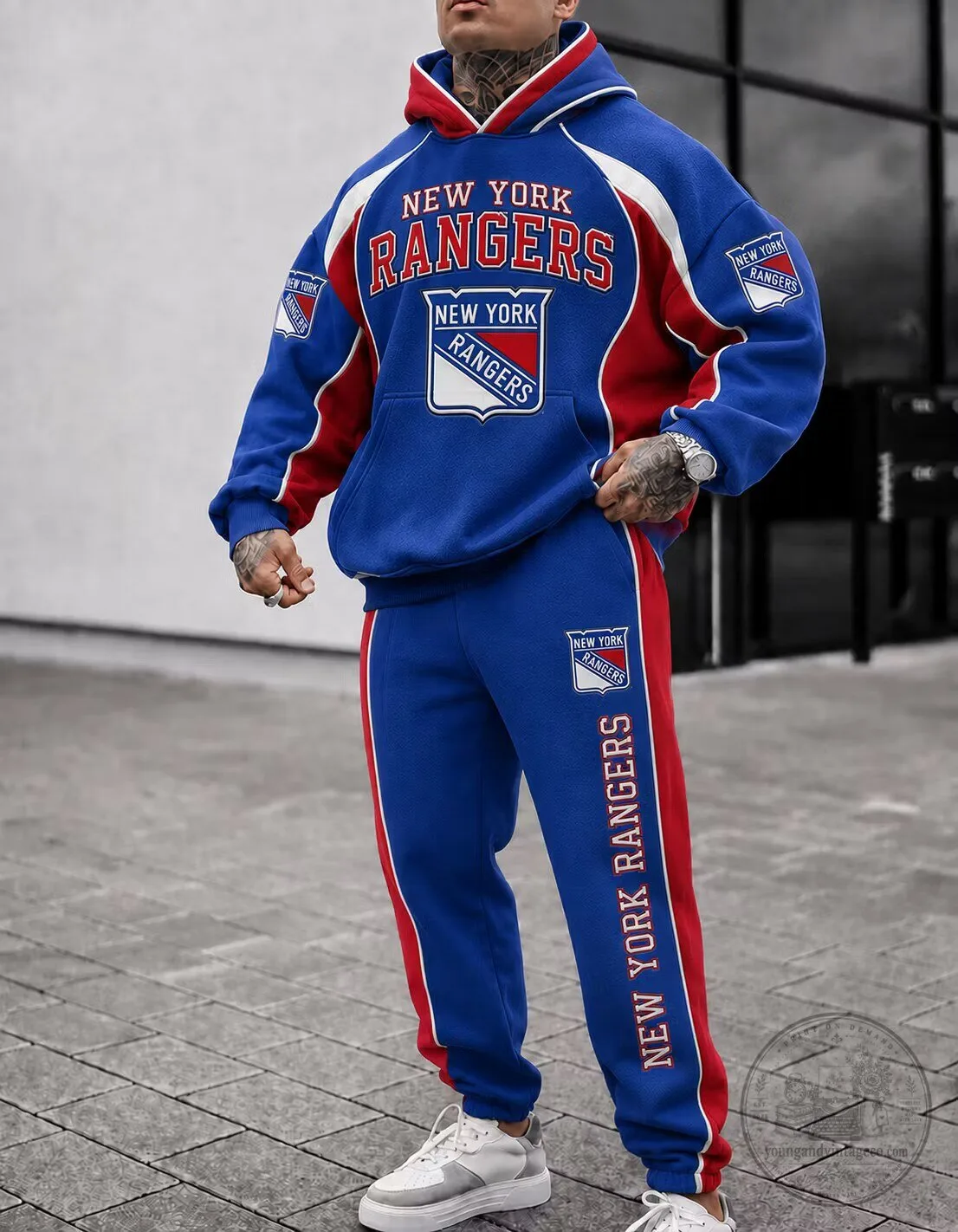 New York Rangers Blue and Red Hockey Team Hoodie and Pants Set