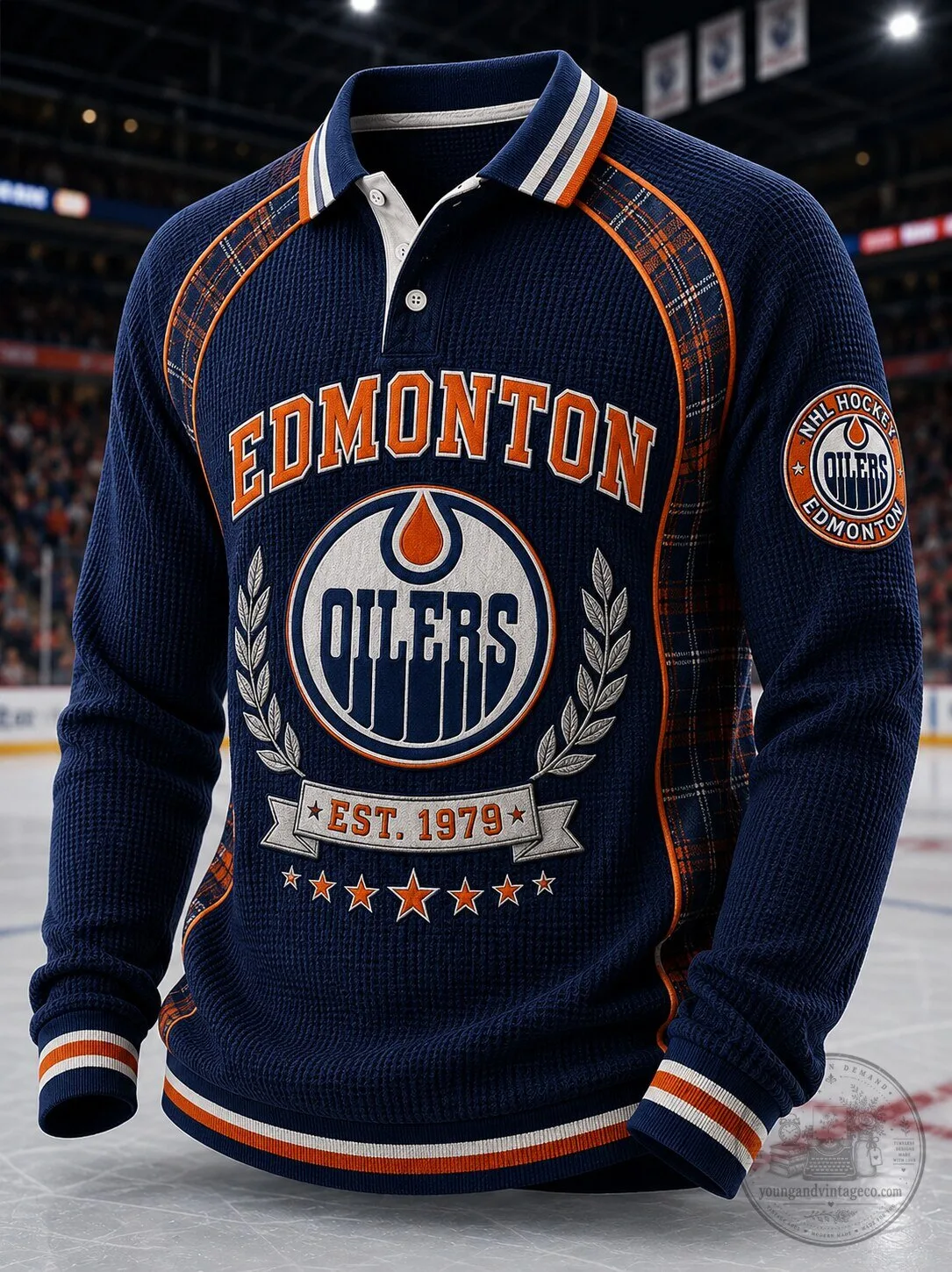 Edmonton Oilers NHL Hockey Team Est 1979 Long Sleeve Polo Shirt