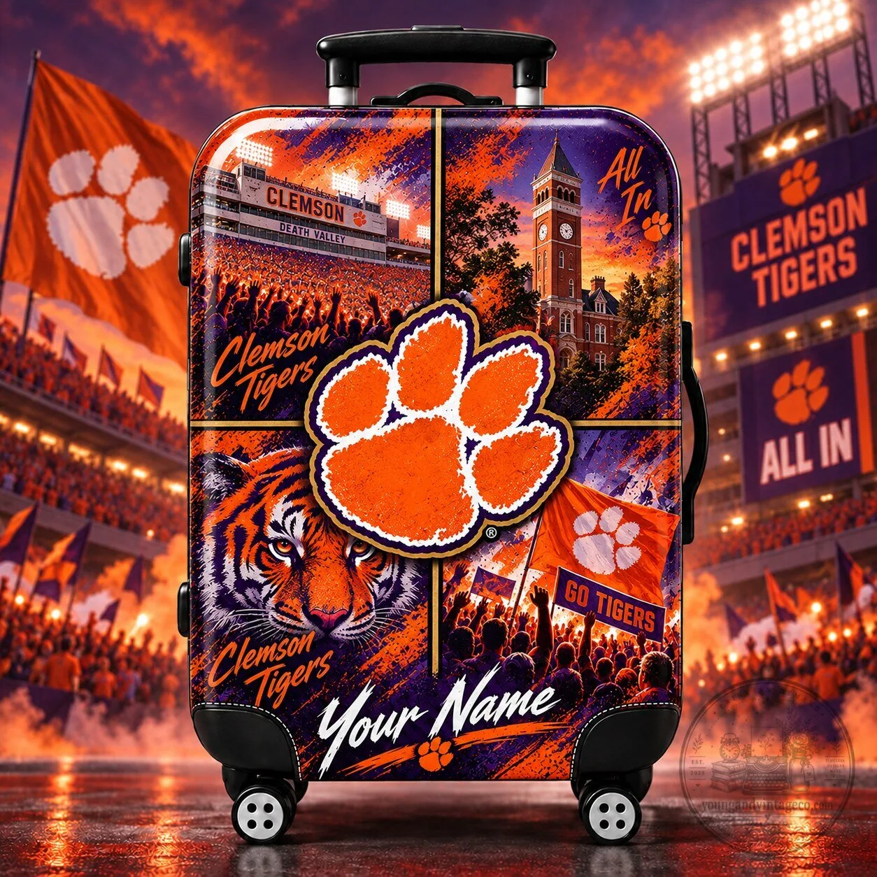 Clemson Tigers Personalized Football Team Fan Travel Suitcase Luggage