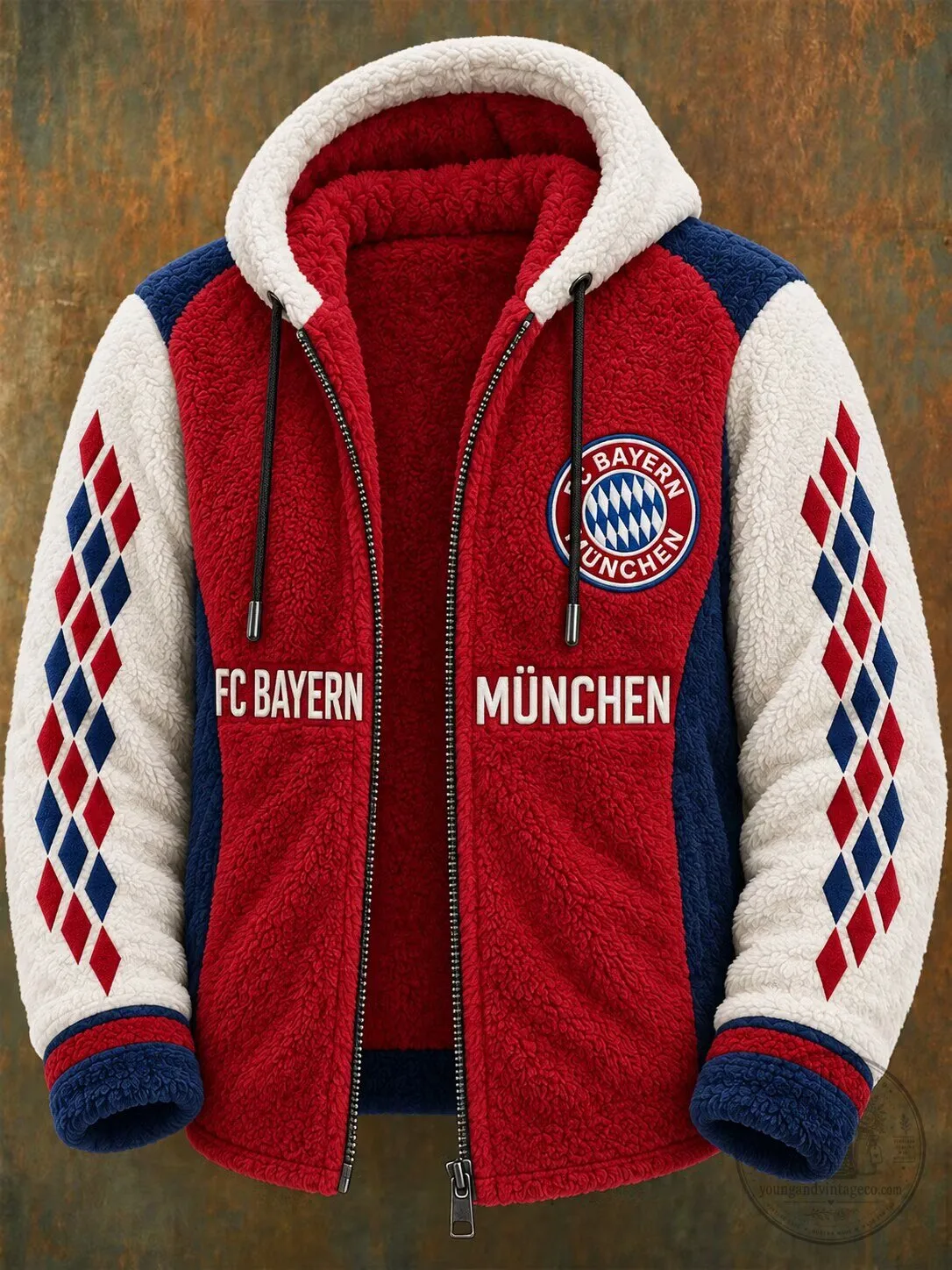 Bayern Munich Fleece Sherpa Jacket with Hood and Full Zipper
