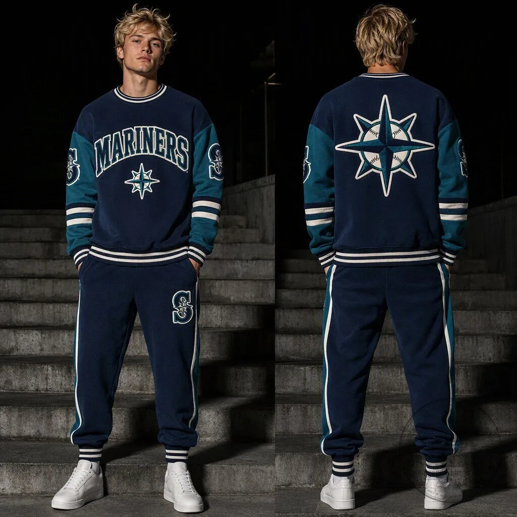 Seattle Mariners Baseball Team Logo Vintage Style Crewneck Sweatshirt and Joggers Set