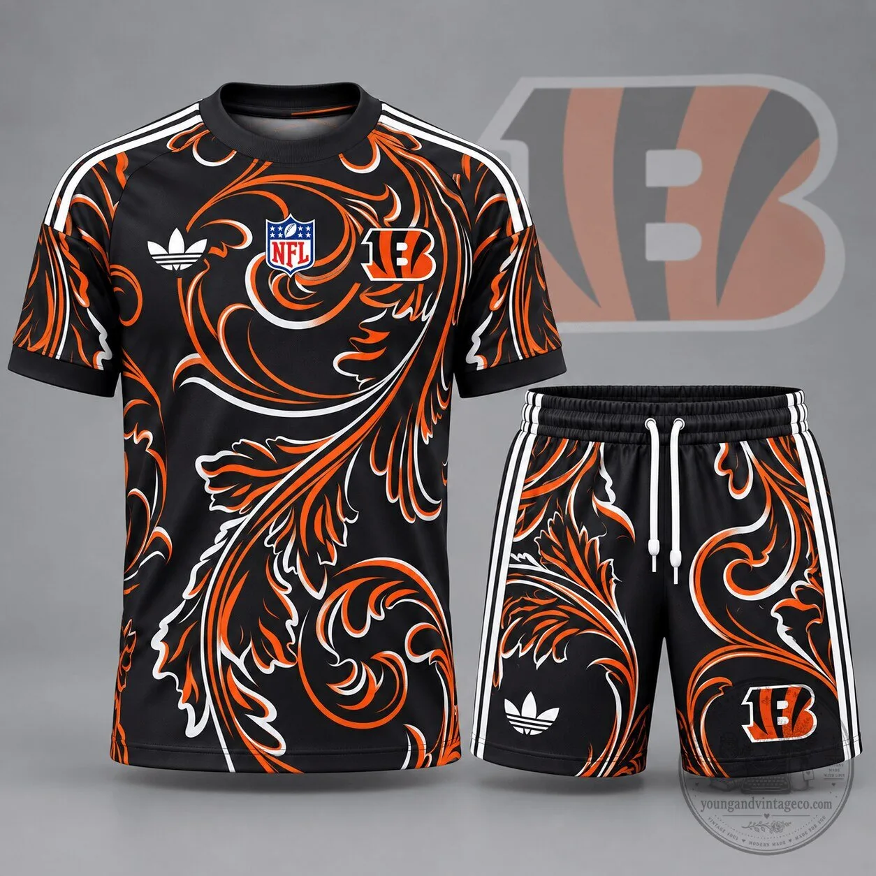 Cincinnati Bengals NFL Heritage Swirl All Over Print T-Shirt and Shorts Set