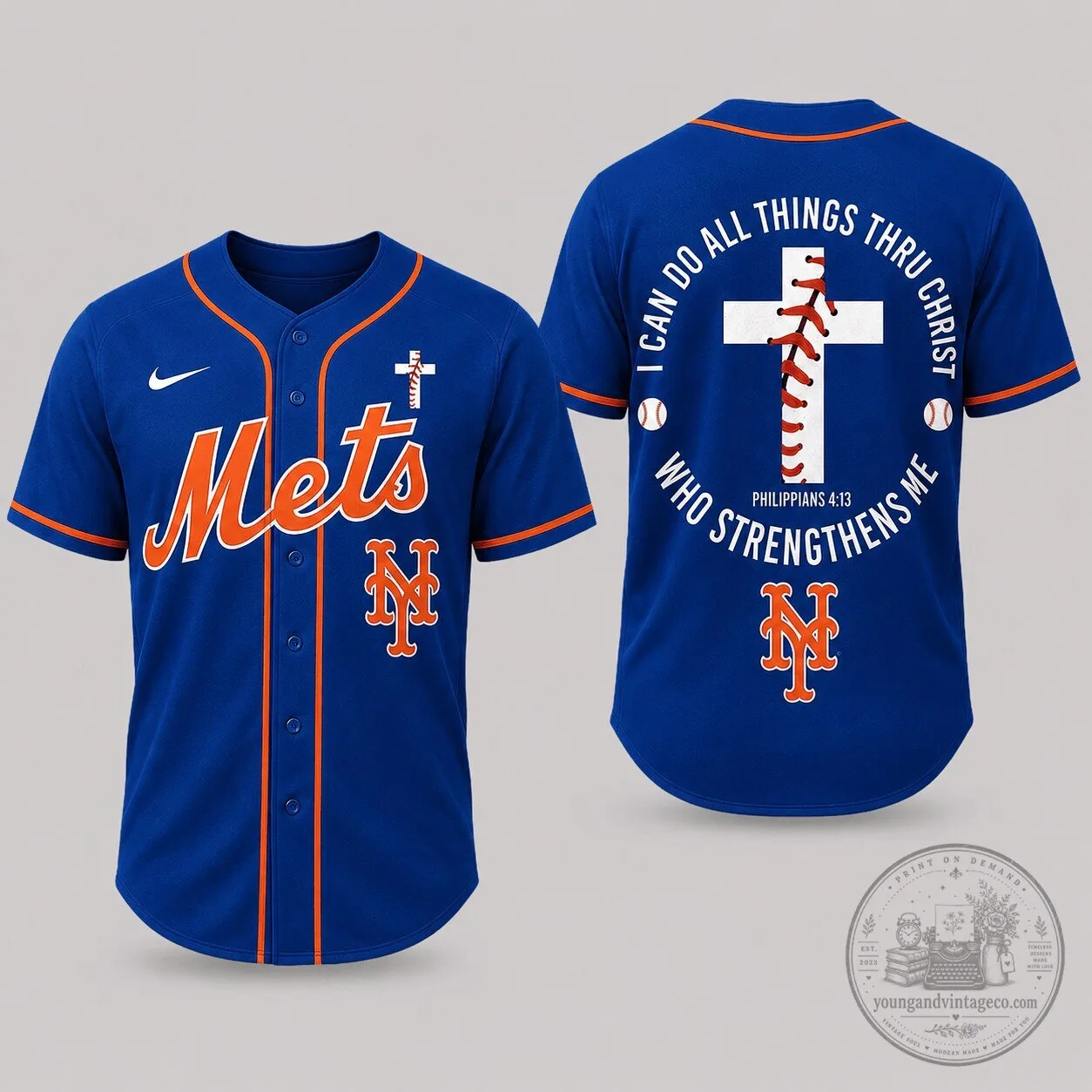 New York Mets Baseball Jersey Philippians 4:13 I Can Do All Things Through Christ