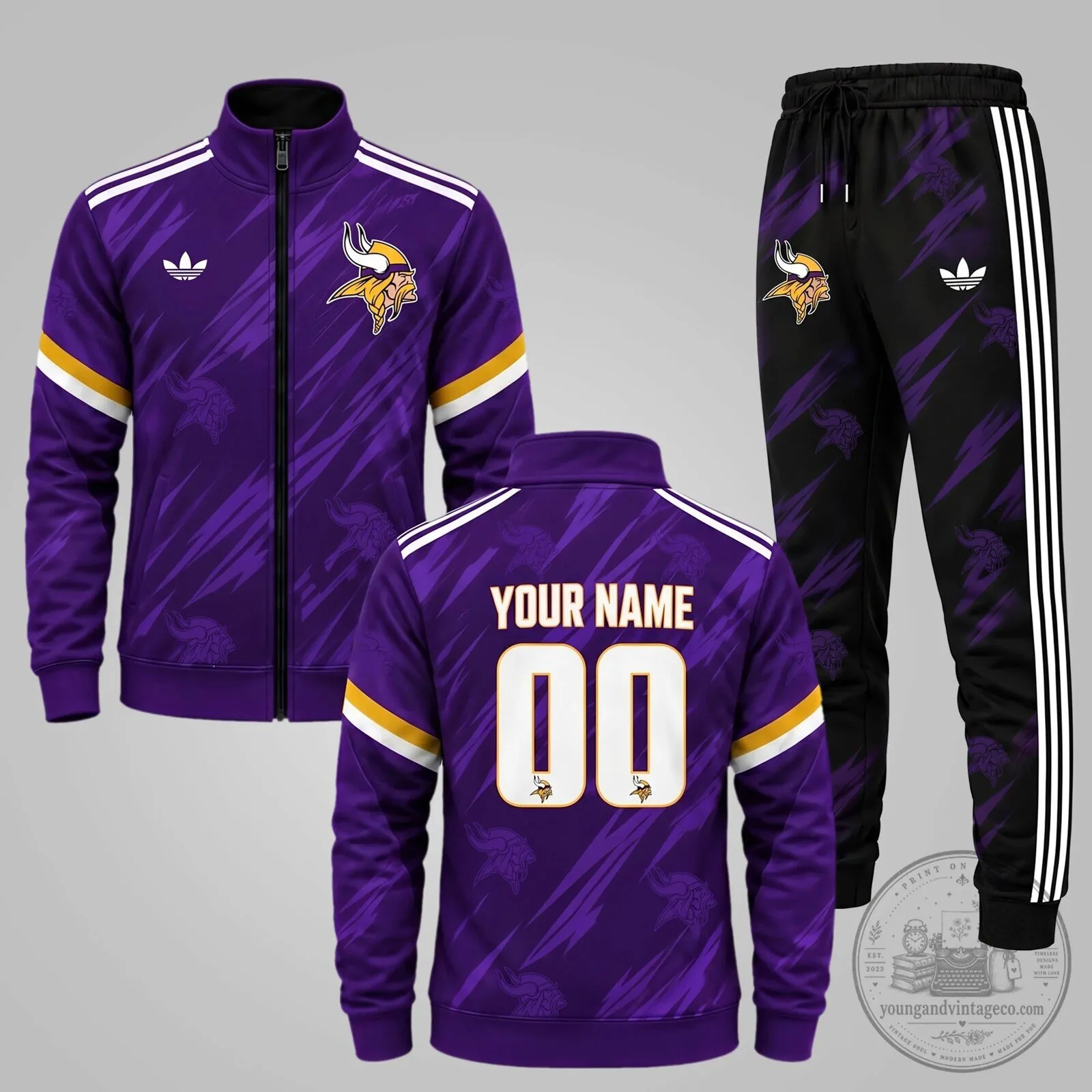 Minnesota Vikings Personalized Tracksuit Jacket and Jogger Pants Set