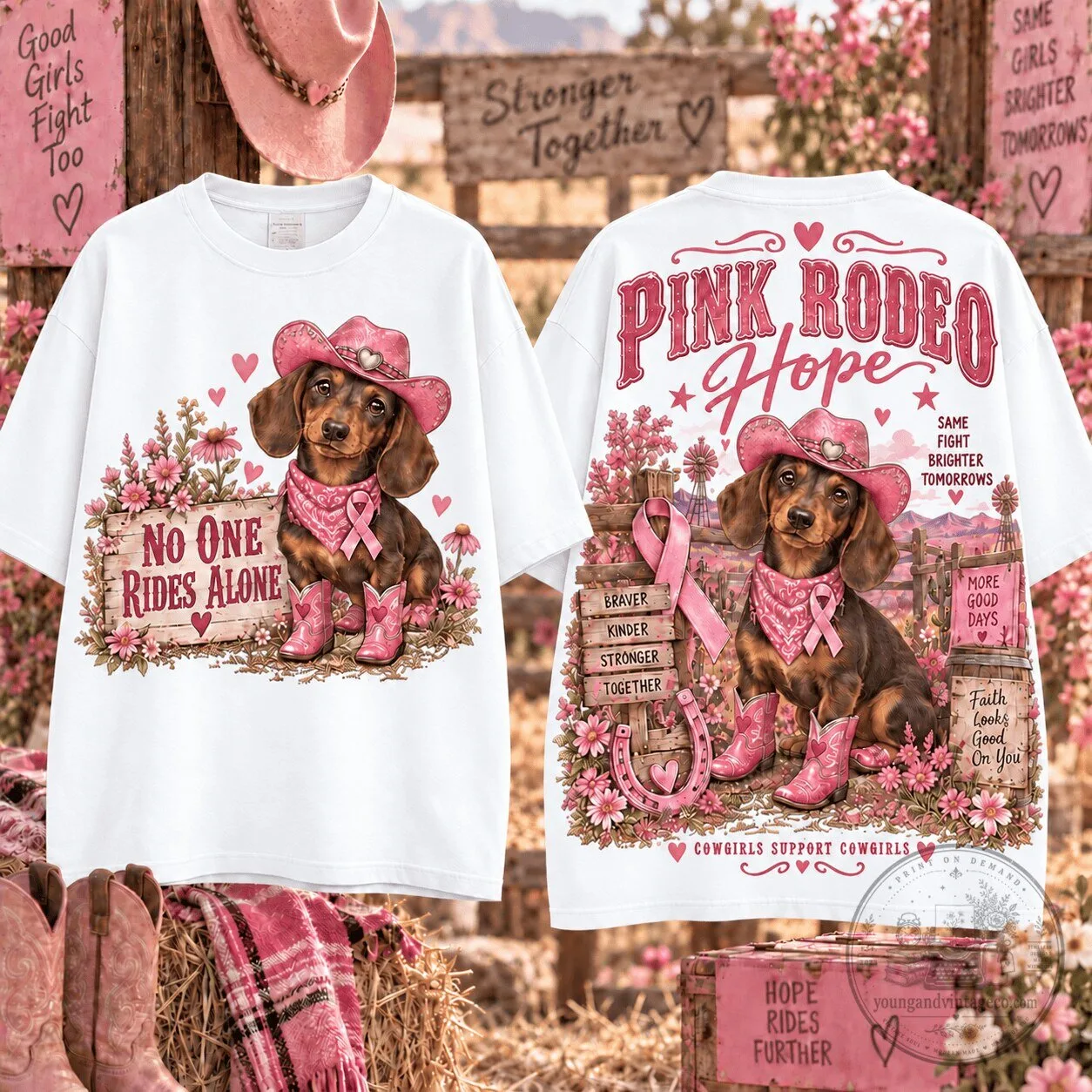 Pink Rodeo Hope Dachshund Breast Cancer Awareness T-Shirt