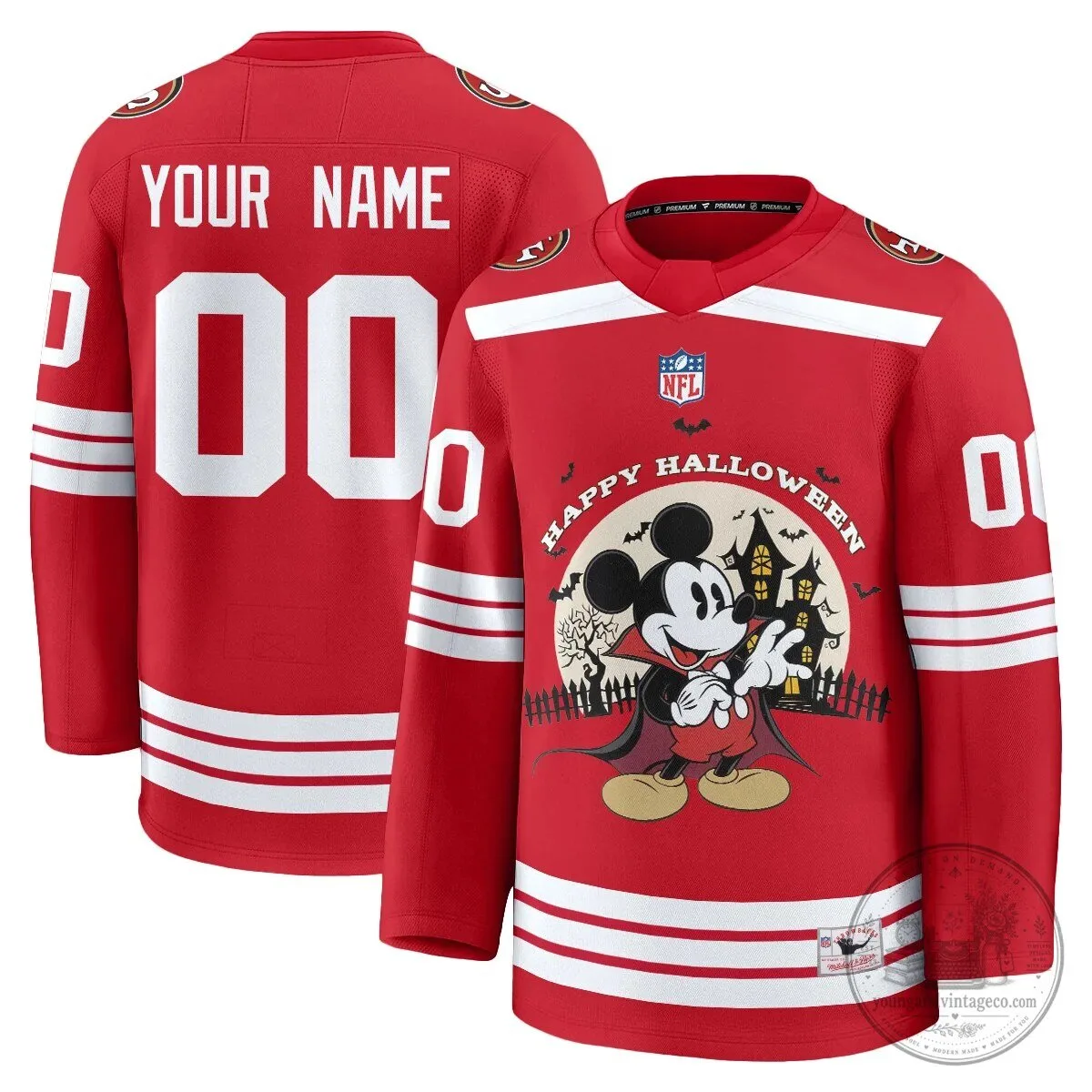 Custom Hockey Jersey for Halloween Featuring Mickey Mouse and San Francisco 49ers