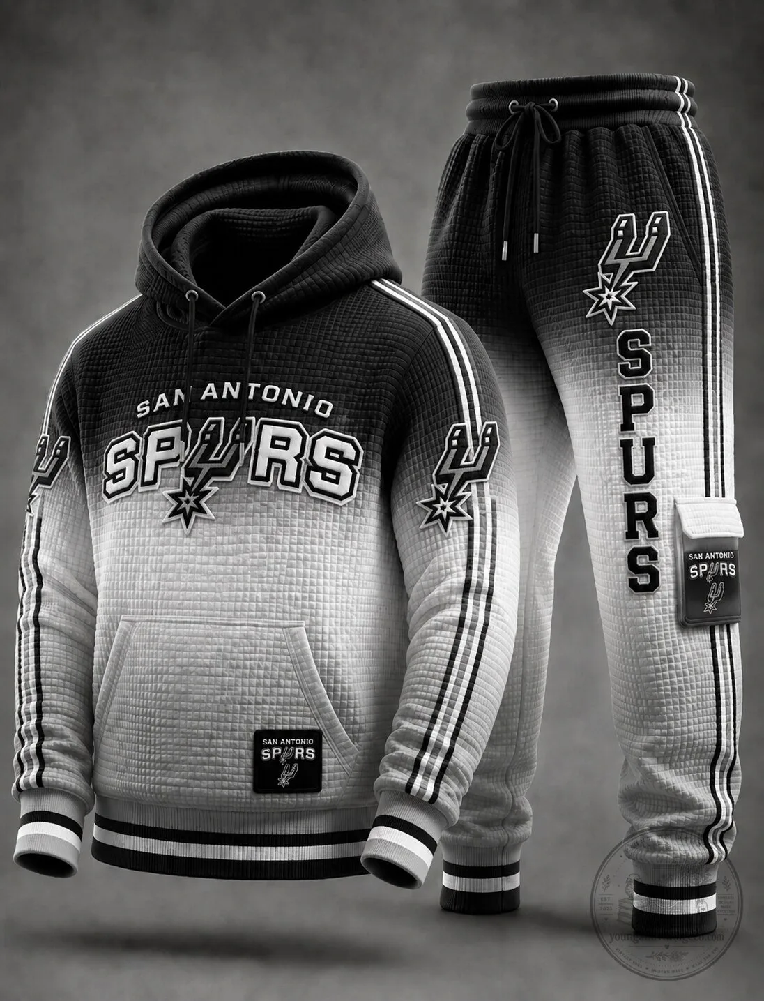 San Antonio Spurs Basketball Team Gradient Black and White Hoodie and Pants Set