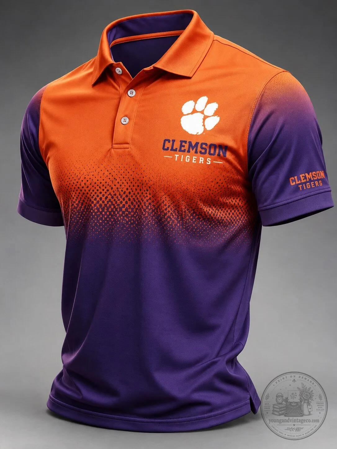 Clemson Tigers Orange Purple Fade Pattern Men's Polo Shirt