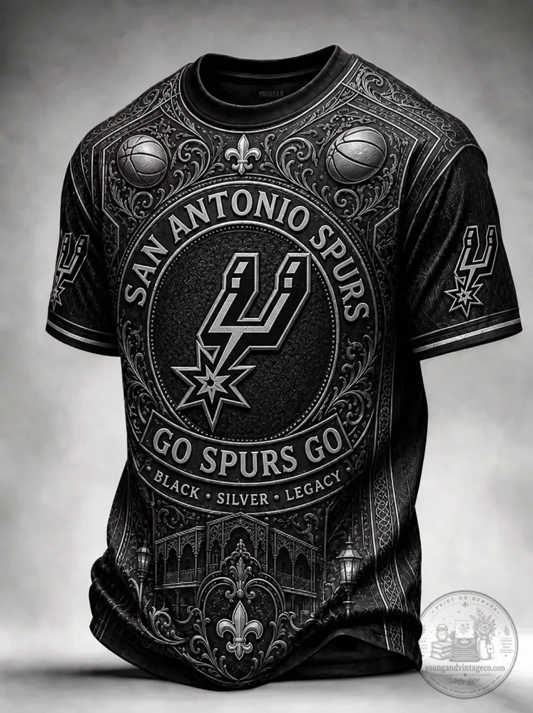 San Antonio Spurs Go Spurs Go Black Silver Legacy Basketball T-Shirt 11 San Antonio Spurs Go Spurs Go Black Silver Legacy Basketball T-Shirt