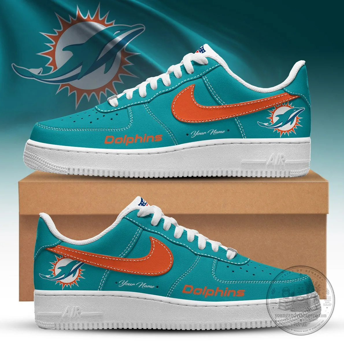 Miami Dolphins Heritage Personalized Low Top Sneakers