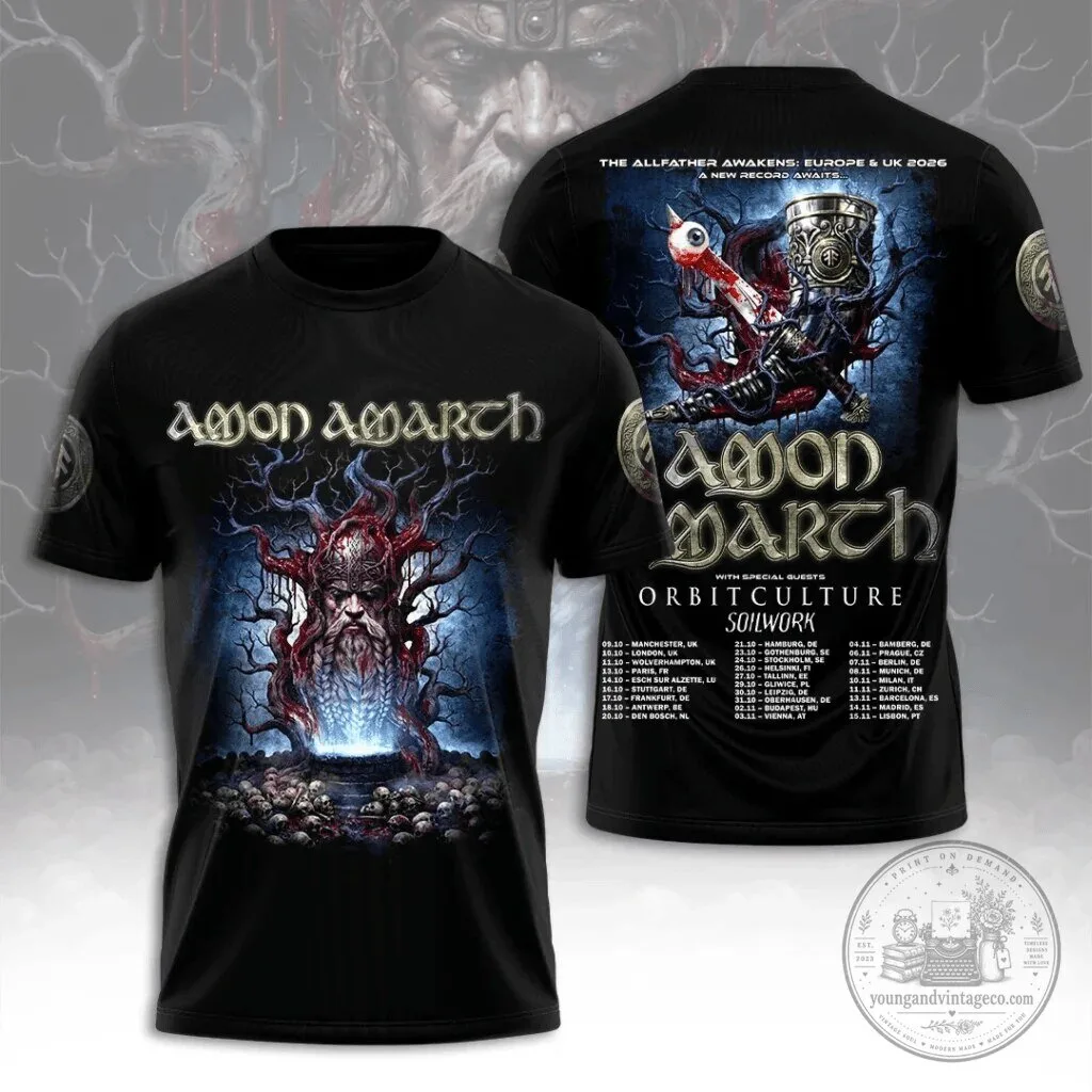 Black T-Shirt for Amon Amarth's The Allfather Awakens Tour 2026 in Europe and UK