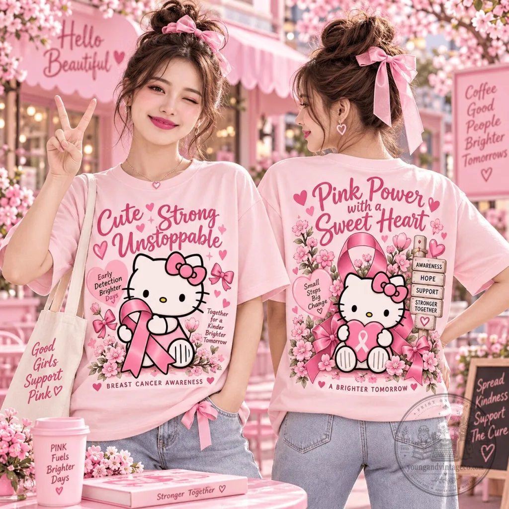 Hello Kitty Pink Power Breast Cancer Awareness Short Sleeve T-Shirt Hello Kitty Pink Power Breast Cancer Awareness Short Sleeve T-Shirt