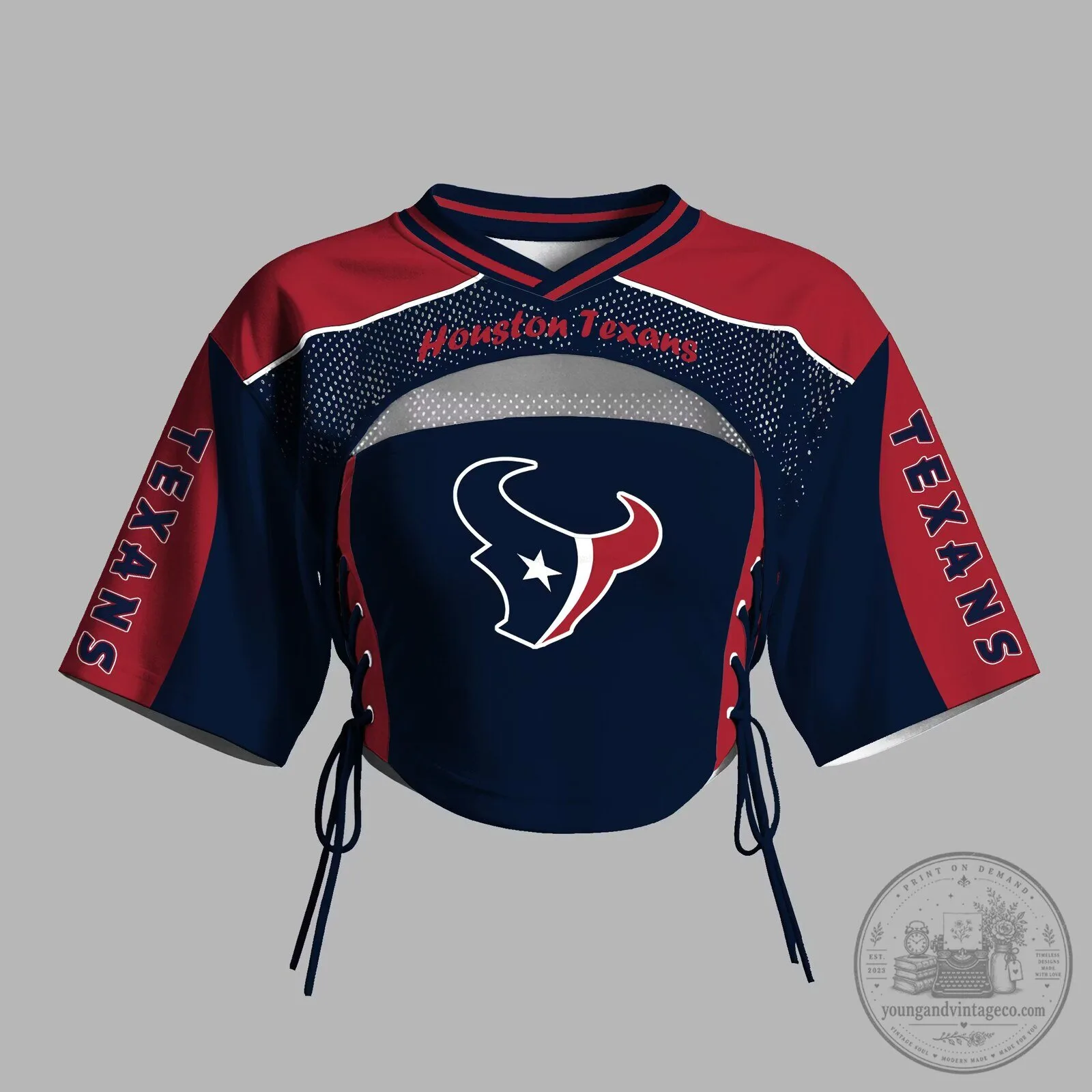 Houston Texans NFL Football Team Cropped Mesh Short Sleeve Top