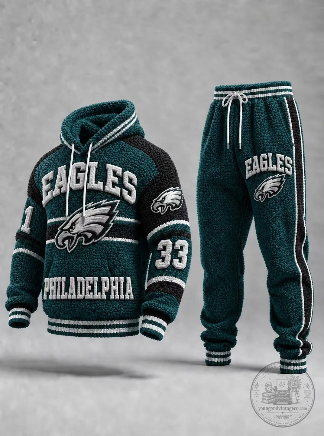 Philadelphia Eagles Football Team Vintage Style Hoodie and Jogger Pants Set