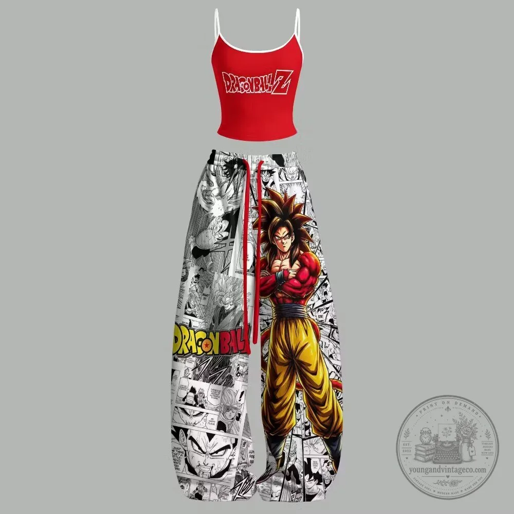 Dragon Ball Z Goku Super Saiyan Red Crop Top and Manga Panel Pants Set