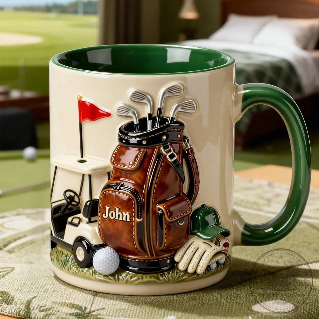 Personalized Golf Course Themed Coffee Mug with Golf Cart and Bag Design Personalized Golf Course Themed Coffee Mug with Golf Cart and Bag Design