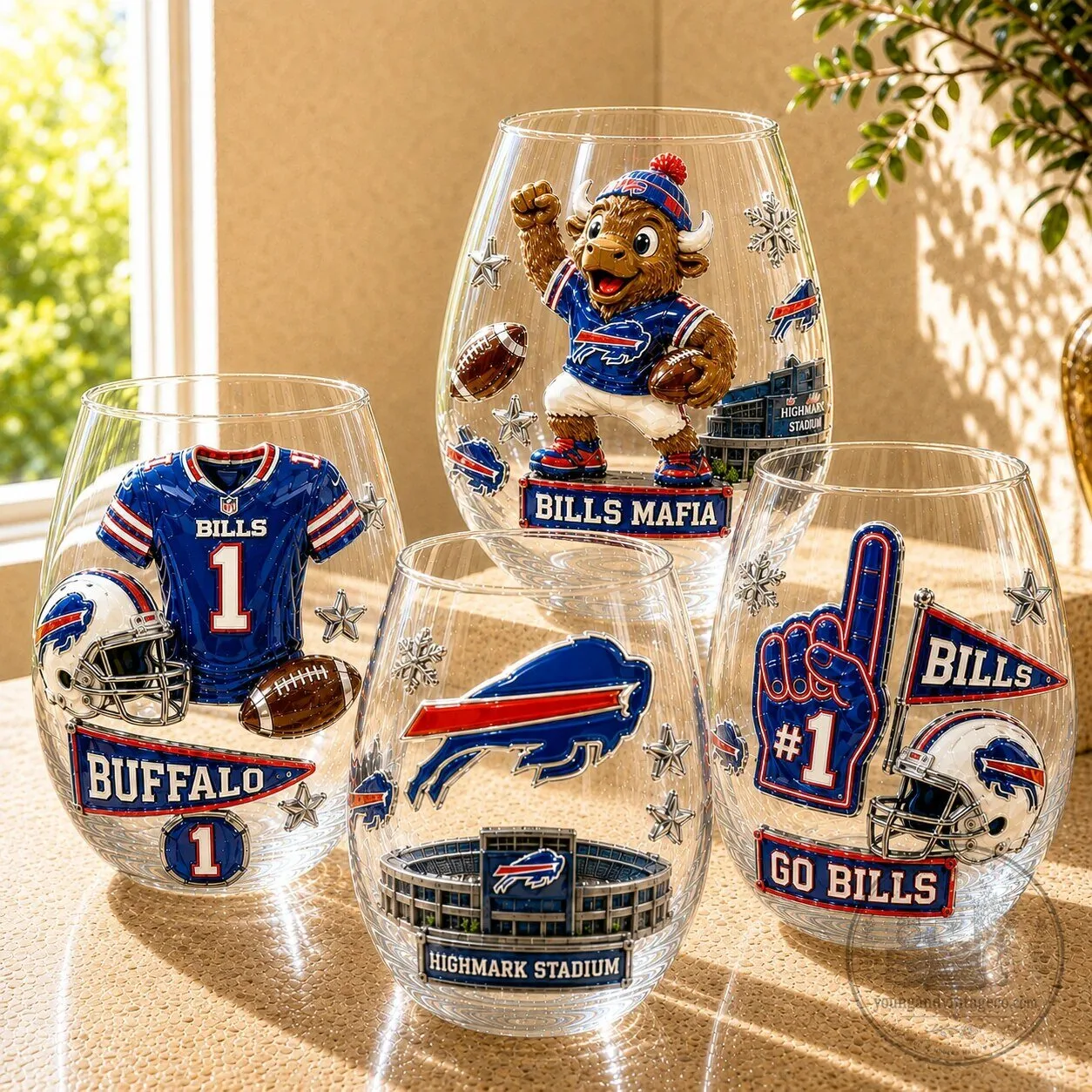 Buffalo Bills NFL Football Team Stemless Wine Glass Set