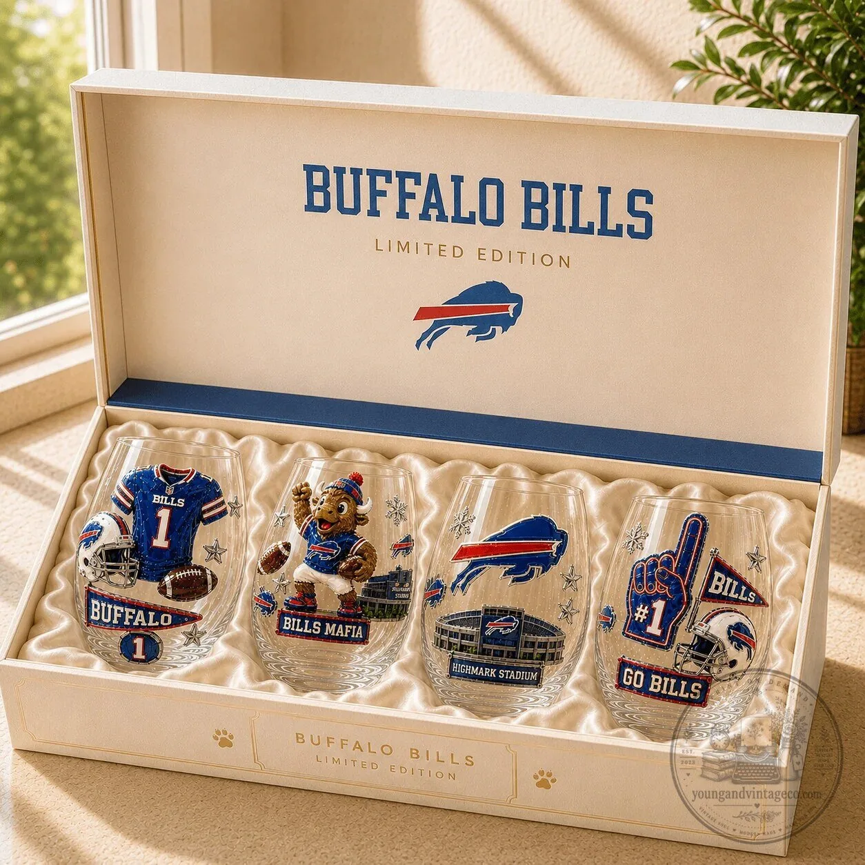 Buffalo Bills NFL Football Team Stemless Wine Glass Set 4 Buffalo Bills NFL Football Team Stemless Wine Glass Set