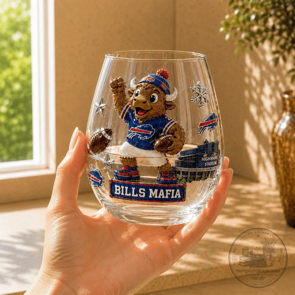 Buffalo Bills NFL Football Team Stemless Wine Glass Set 5 Buffalo Bills NFL Football Team Stemless Wine Glass Set