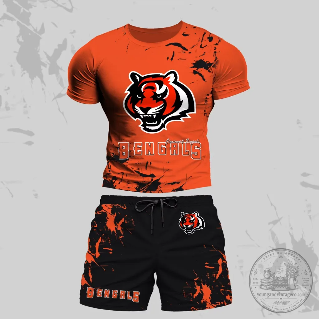 Cincinnati Bengals Distressed Logo Orange and Black Two Piece Outfit Cincinnati Bengals Distressed Logo Orange and Black Two Piece Outfit