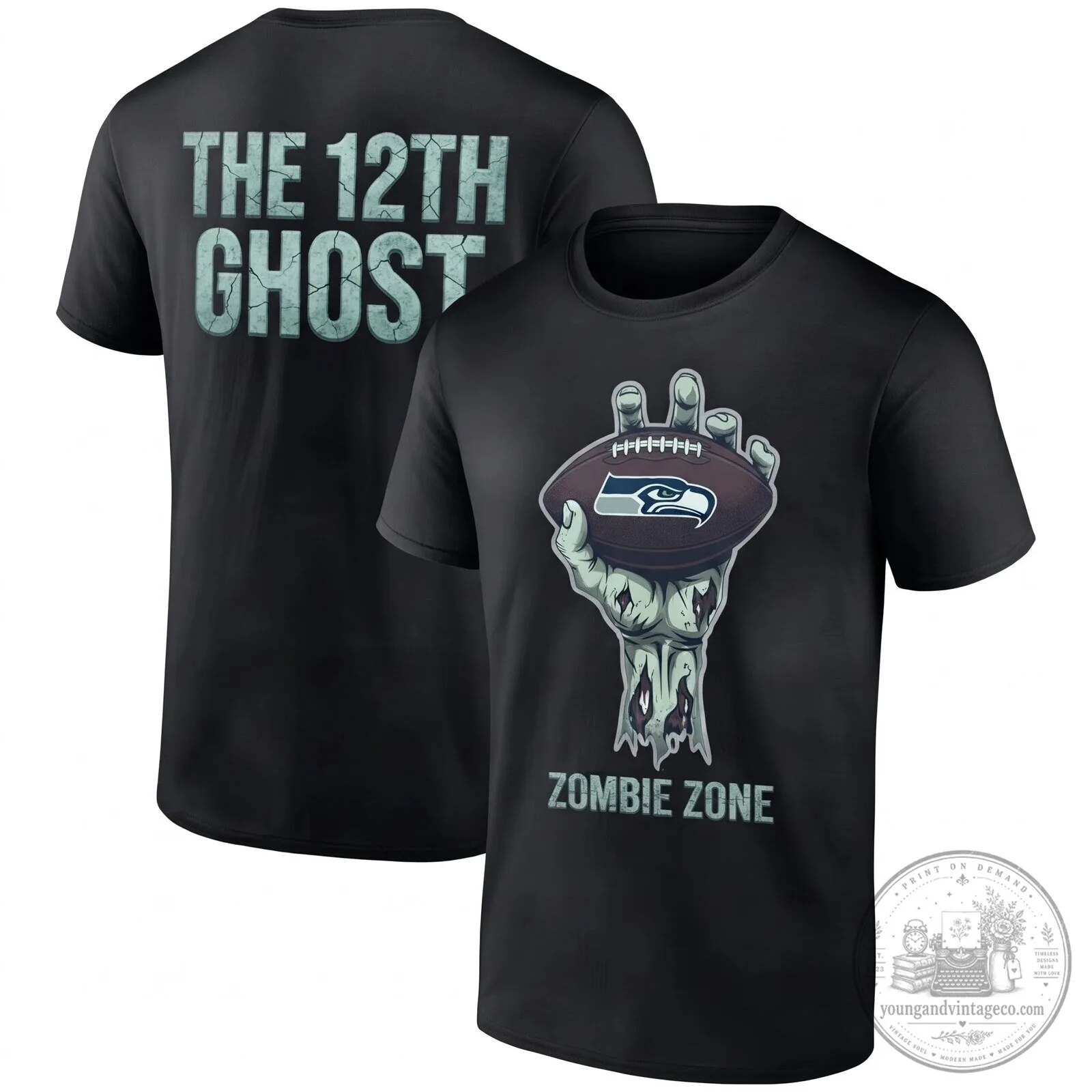 Seattle Seahawks The 12th Ghost Zombie Zone Halloween Football T-Shirt