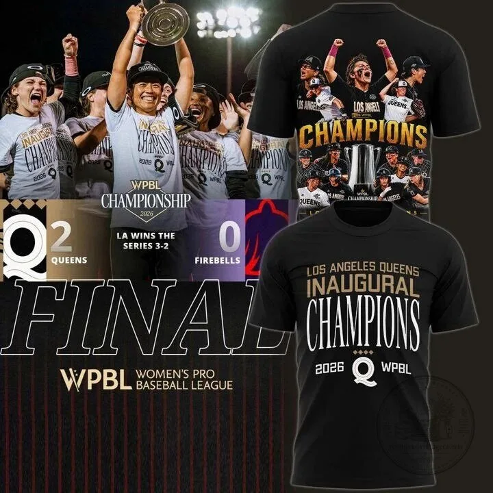 Los Angeles Queens Inaugural Champions 2026 WPBL Baseball Black T-Shirt