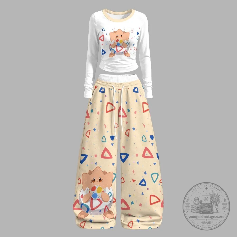 Togepi Pokémon Character Print Long Sleeve Pajamas Set