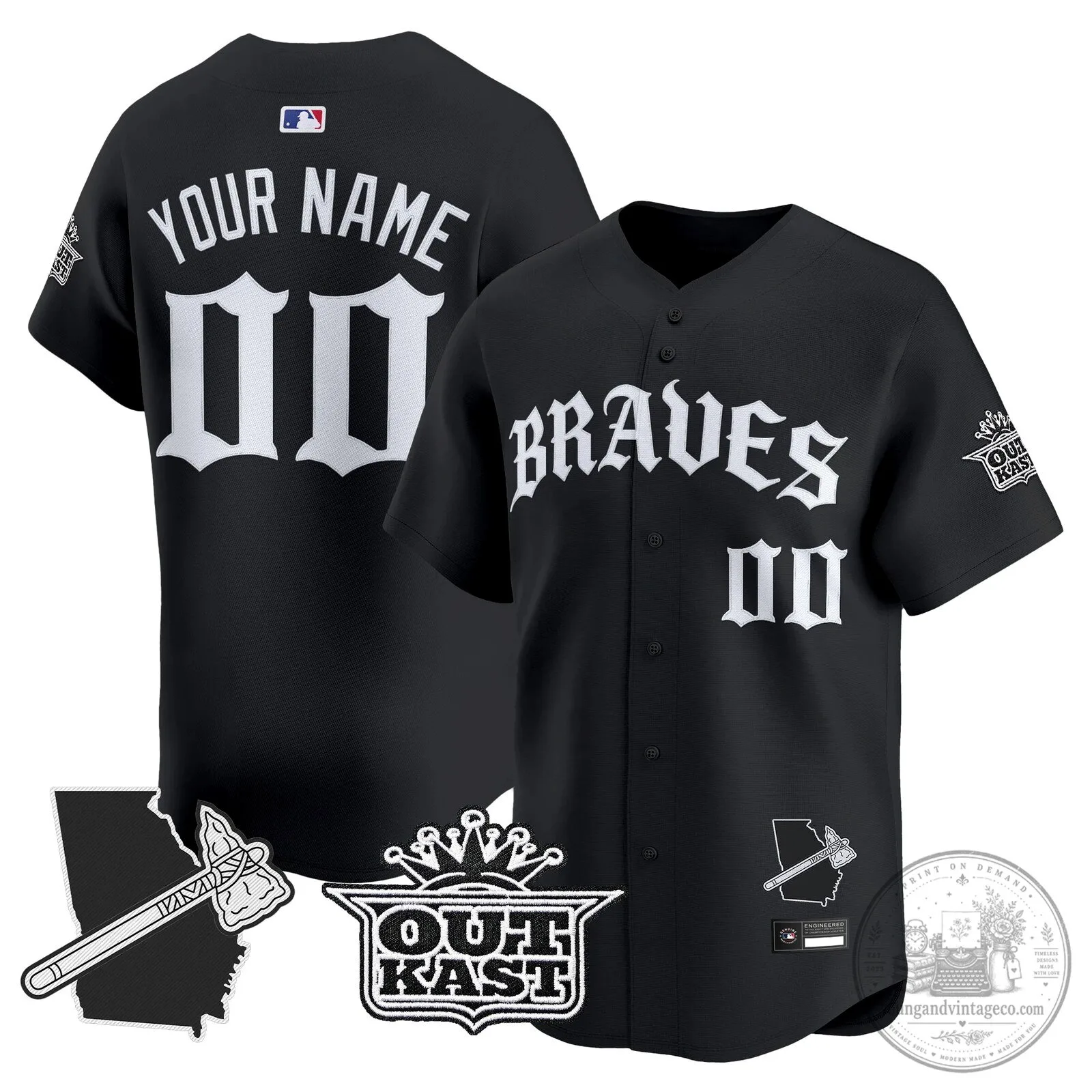 Atlanta Braves Black Custom Baseball Jersey - Stitched Old English Edition