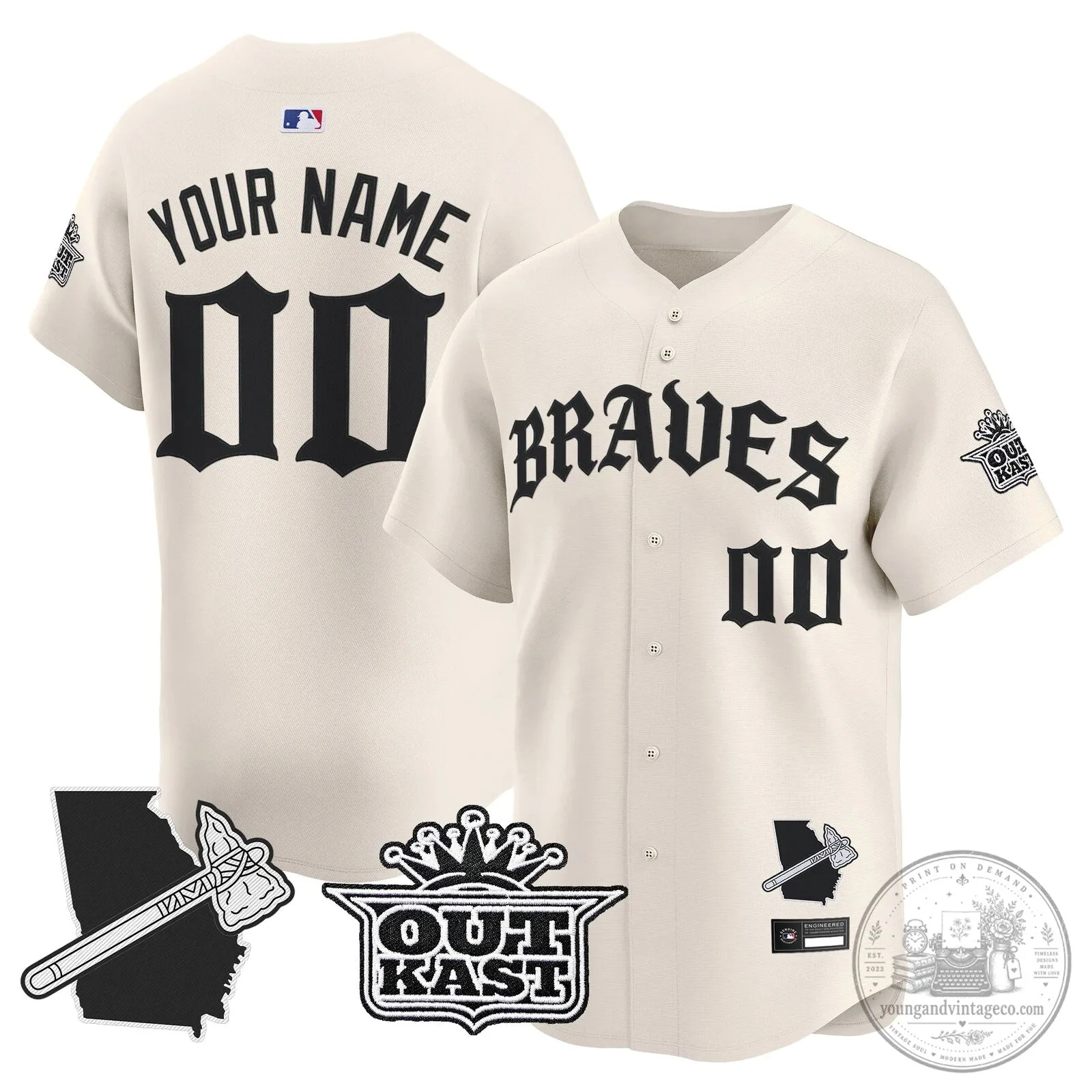 Atlanta Braves Black Custom Baseball Jersey - Stitched Old English Edition 6 Atlanta Braves Black Custom Baseball Jersey - Stitched Old English Edition