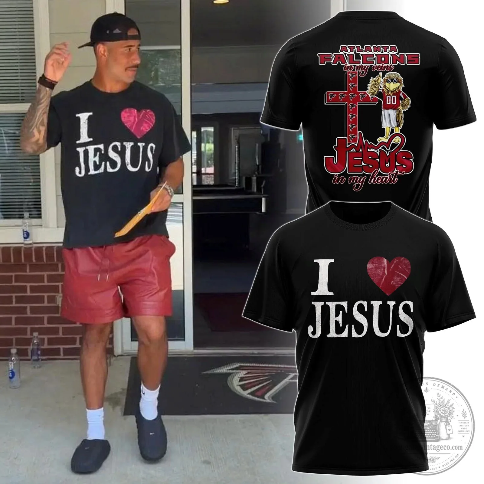 Atlanta Falcons I Love Jesus In My Heart Black Fan Apparel T-Shirt