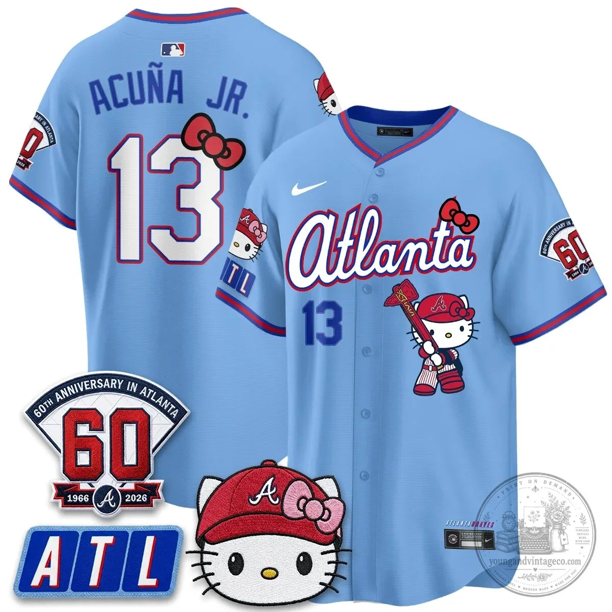 Atlanta Braves Hello Kitty Baseball Jersey Olson 28 60th Anniversary Edition 46 Atlanta Braves Hello Kitty Baseball Jersey Olson 28 60th Anniversary Edition