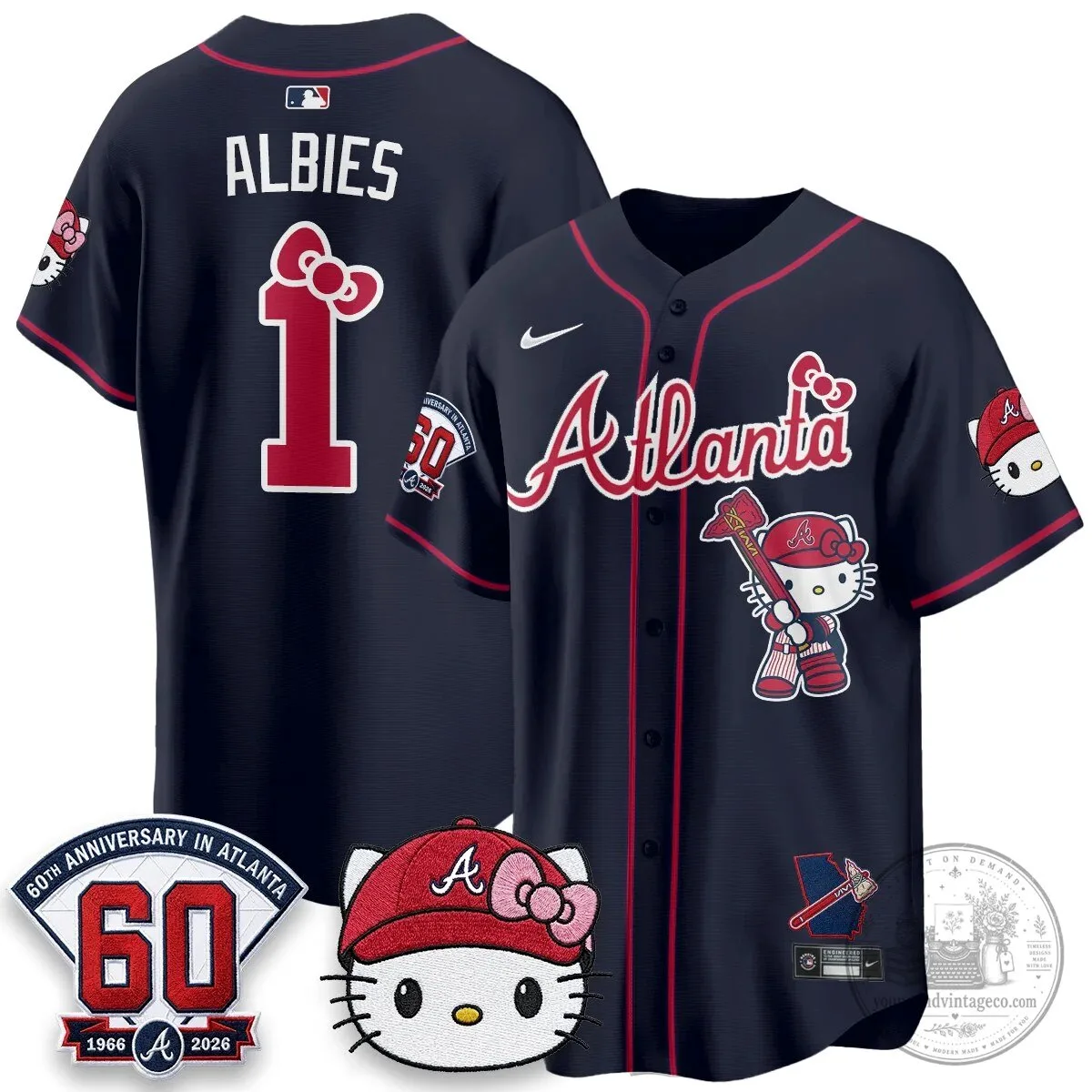 Atlanta Braves Hello Kitty Baseball Jersey Olson 28 60th Anniversary Edition 47 Atlanta Braves Hello Kitty Baseball Jersey Olson 28 60th Anniversary Edition