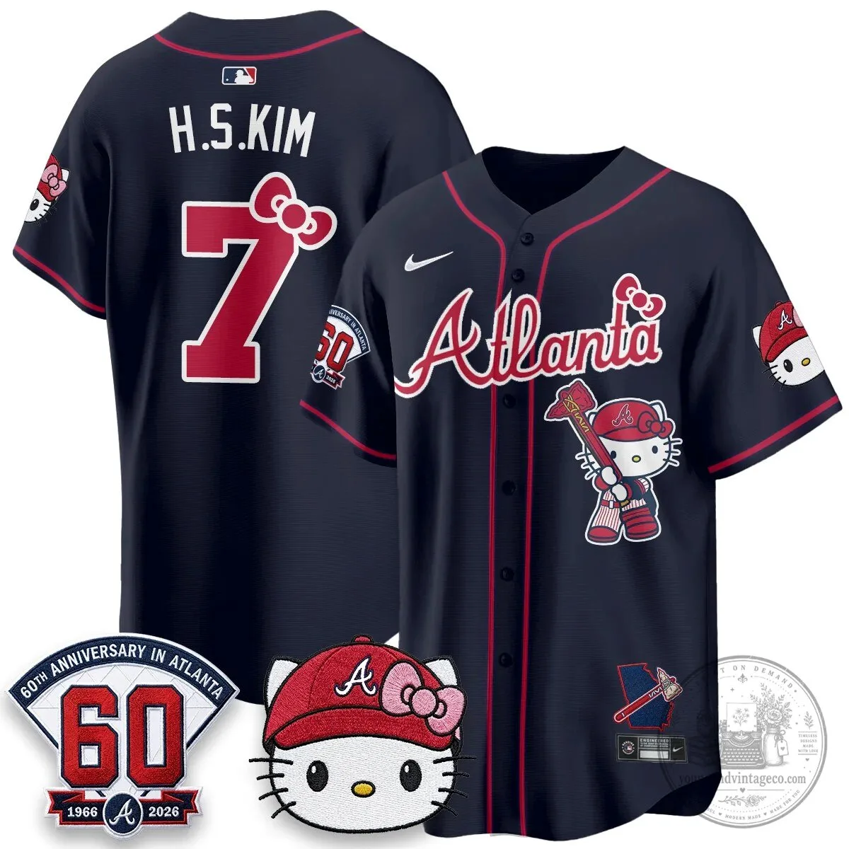 Atlanta Braves Hello Kitty Baseball Jersey Olson 28 60th Anniversary Edition 50 Atlanta Braves Hello Kitty Baseball Jersey Olson 28 60th Anniversary Edition