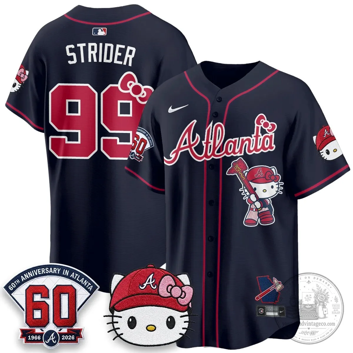 Atlanta Braves Hello Kitty Baseball Jersey Olson 28 60th Anniversary Edition 51 Atlanta Braves Hello Kitty Baseball Jersey Olson 28 60th Anniversary Edition