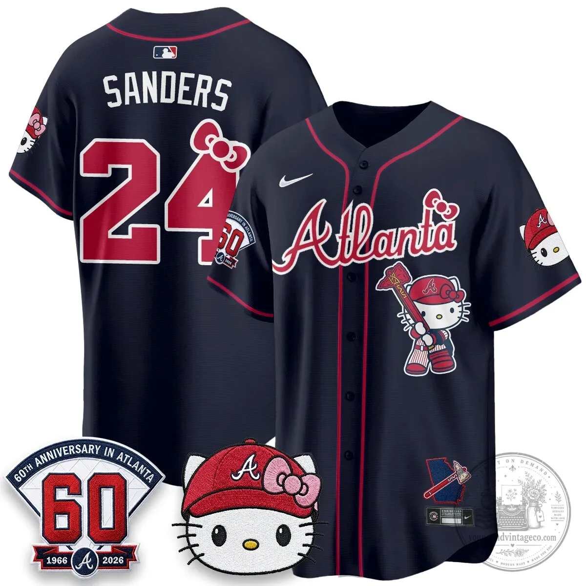 Atlanta Braves Hello Kitty Baseball Jersey Olson 28 60th Anniversary Edition 52 Atlanta Braves Hello Kitty Baseball Jersey Olson 28 60th Anniversary Edition