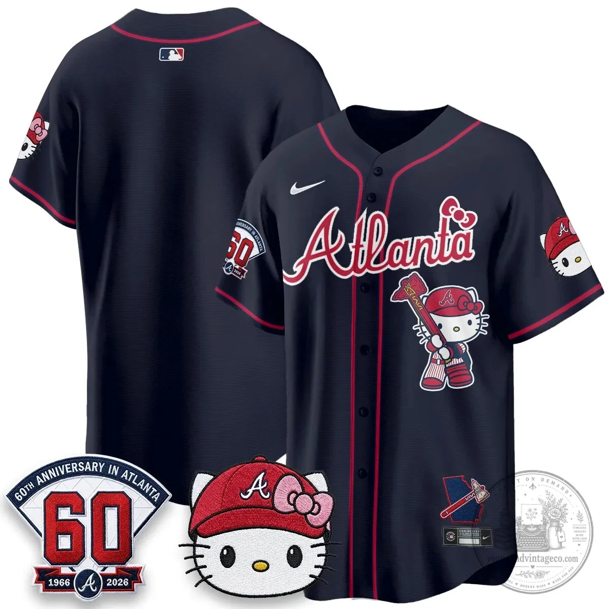 Atlanta Braves Hello Kitty Baseball Jersey Olson 28 60th Anniversary Edition 53 Atlanta Braves Hello Kitty Baseball Jersey Olson 28 60th Anniversary Edition