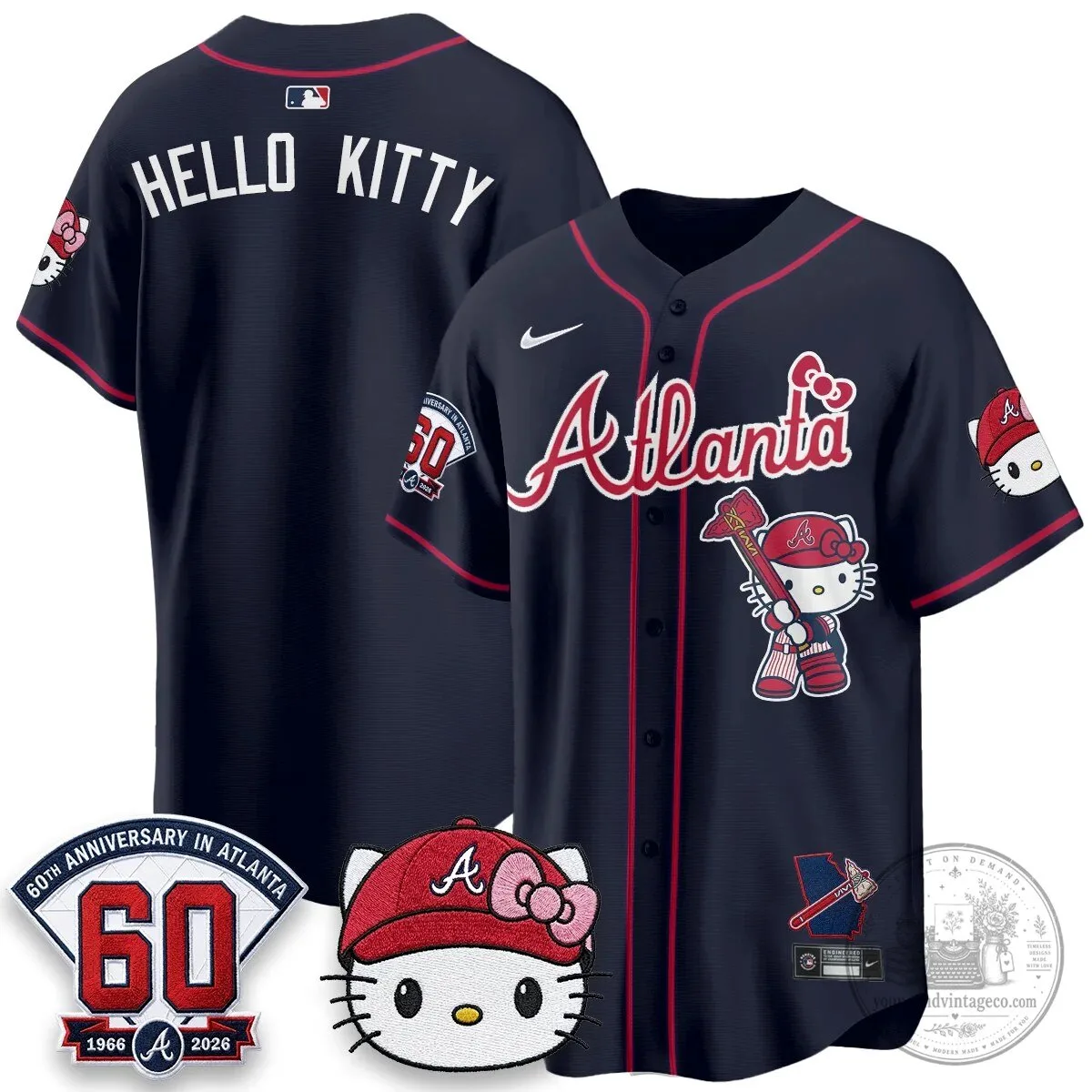 Atlanta Braves Hello Kitty Baseball Jersey Olson 28 60th Anniversary Edition 54 Atlanta Braves Hello Kitty Baseball Jersey Olson 28 60th Anniversary Edition