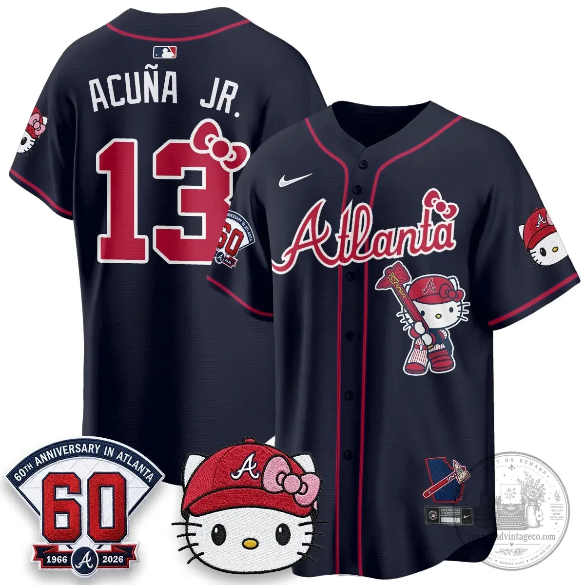 Atlanta Braves Hello Kitty Baseball Jersey Olson 28 60th Anniversary Edition 55 Atlanta Braves Hello Kitty Baseball Jersey Olson 28 60th Anniversary Edition