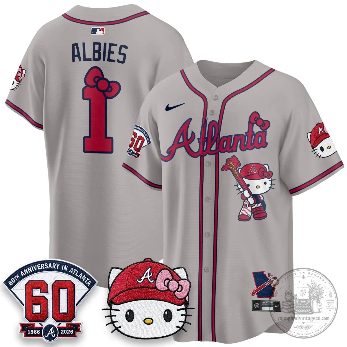 Atlanta Braves Hello Kitty Baseball Jersey Olson 28 60th Anniversary Edition 56 Atlanta Braves Hello Kitty Baseball Jersey Olson 28 60th Anniversary Edition