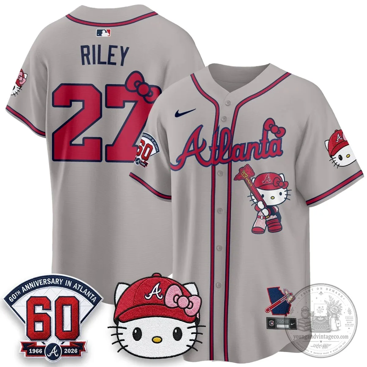 Atlanta Braves Hello Kitty Baseball Jersey Olson 28 60th Anniversary Edition 58 Atlanta Braves Hello Kitty Baseball Jersey Olson 28 60th Anniversary Edition