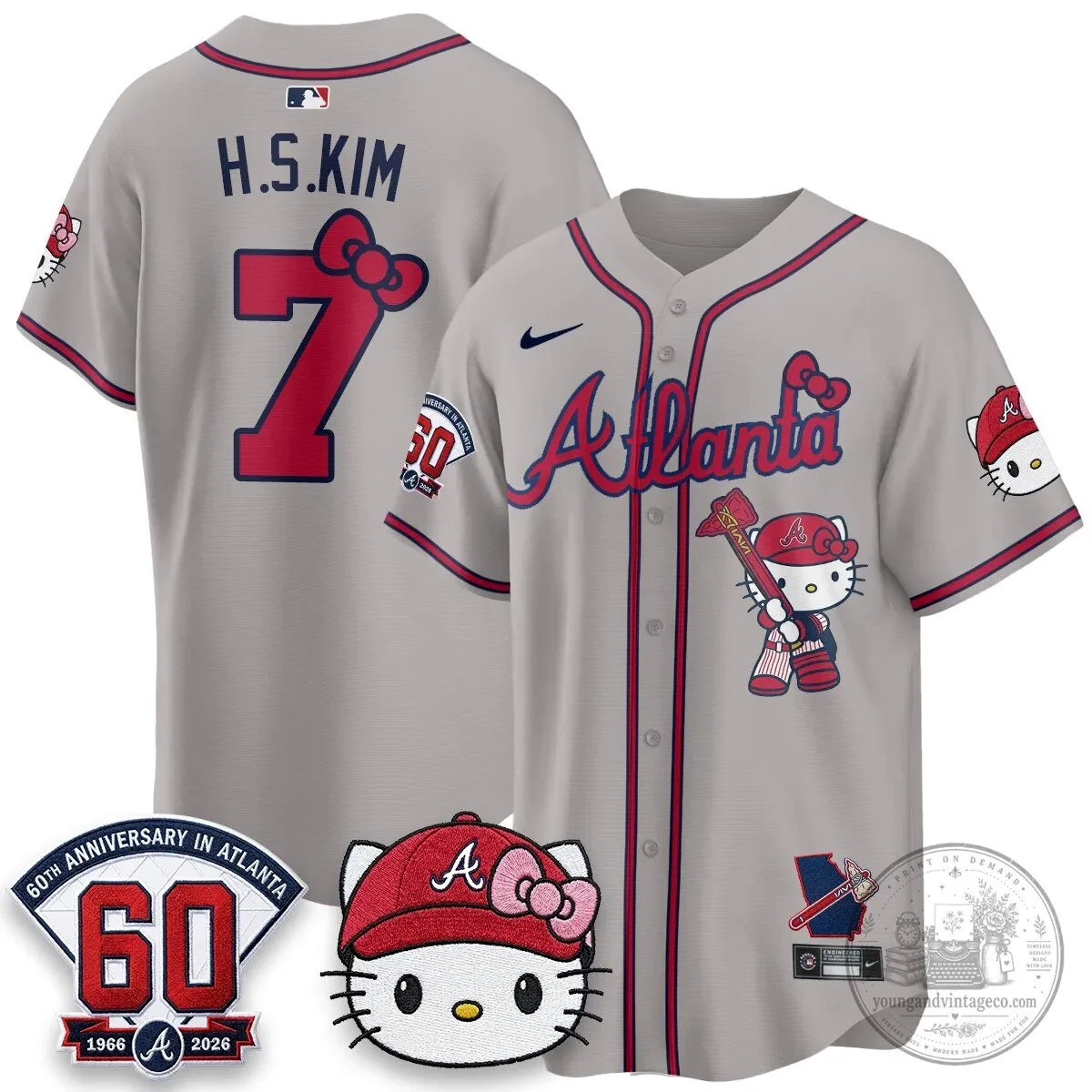 Atlanta Braves Hello Kitty Baseball Jersey Olson 28 60th Anniversary Edition 59 Atlanta Braves Hello Kitty Baseball Jersey Olson 28 60th Anniversary Edition