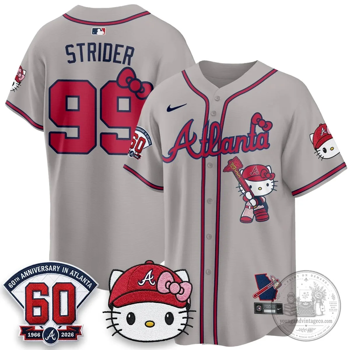 Atlanta Braves Hello Kitty Baseball Jersey Olson 28 60th Anniversary Edition 60 Atlanta Braves Hello Kitty Baseball Jersey Olson 28 60th Anniversary Edition