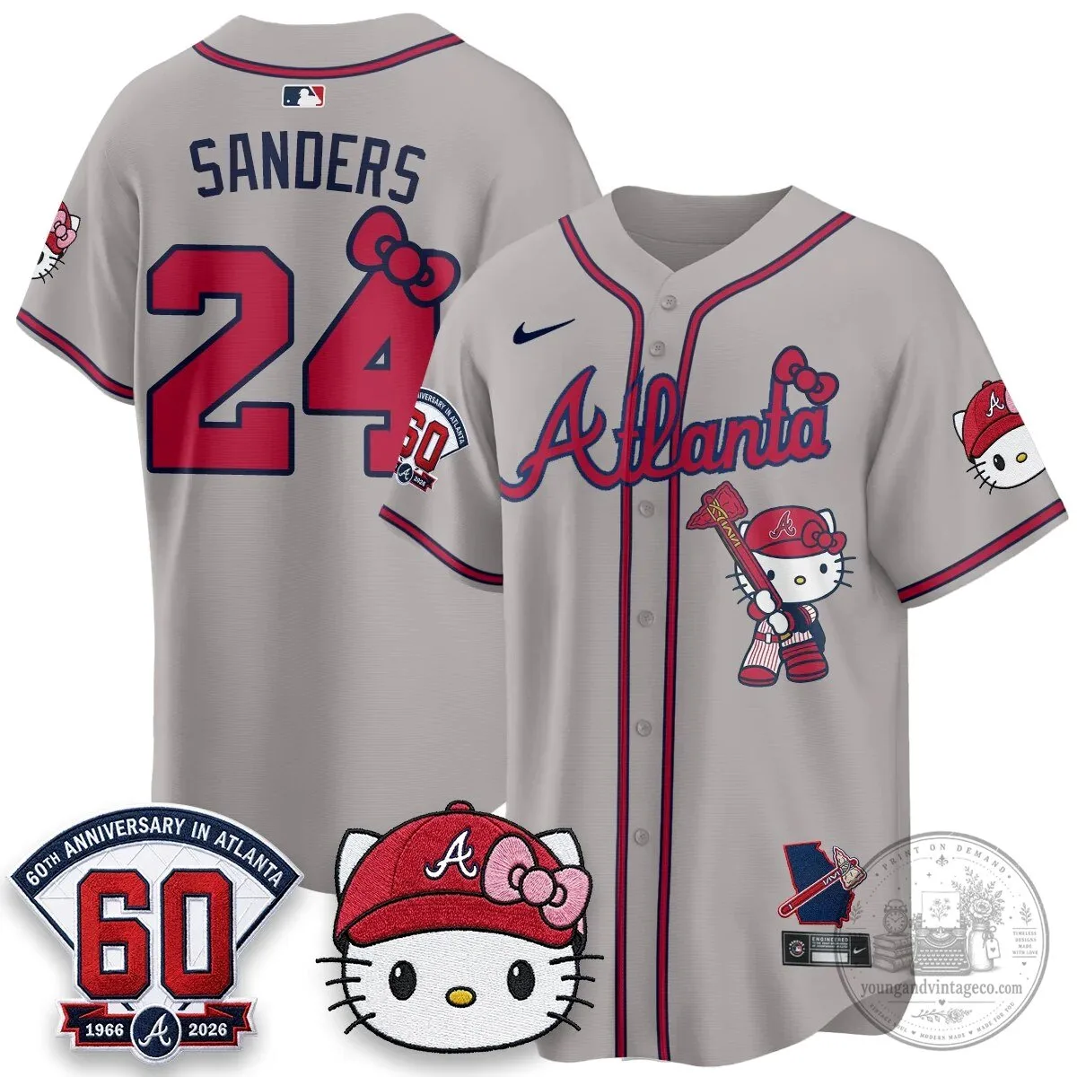 Atlanta Braves Hello Kitty Baseball Jersey Olson 28 60th Anniversary Edition 61 Atlanta Braves Hello Kitty Baseball Jersey Olson 28 60th Anniversary Edition