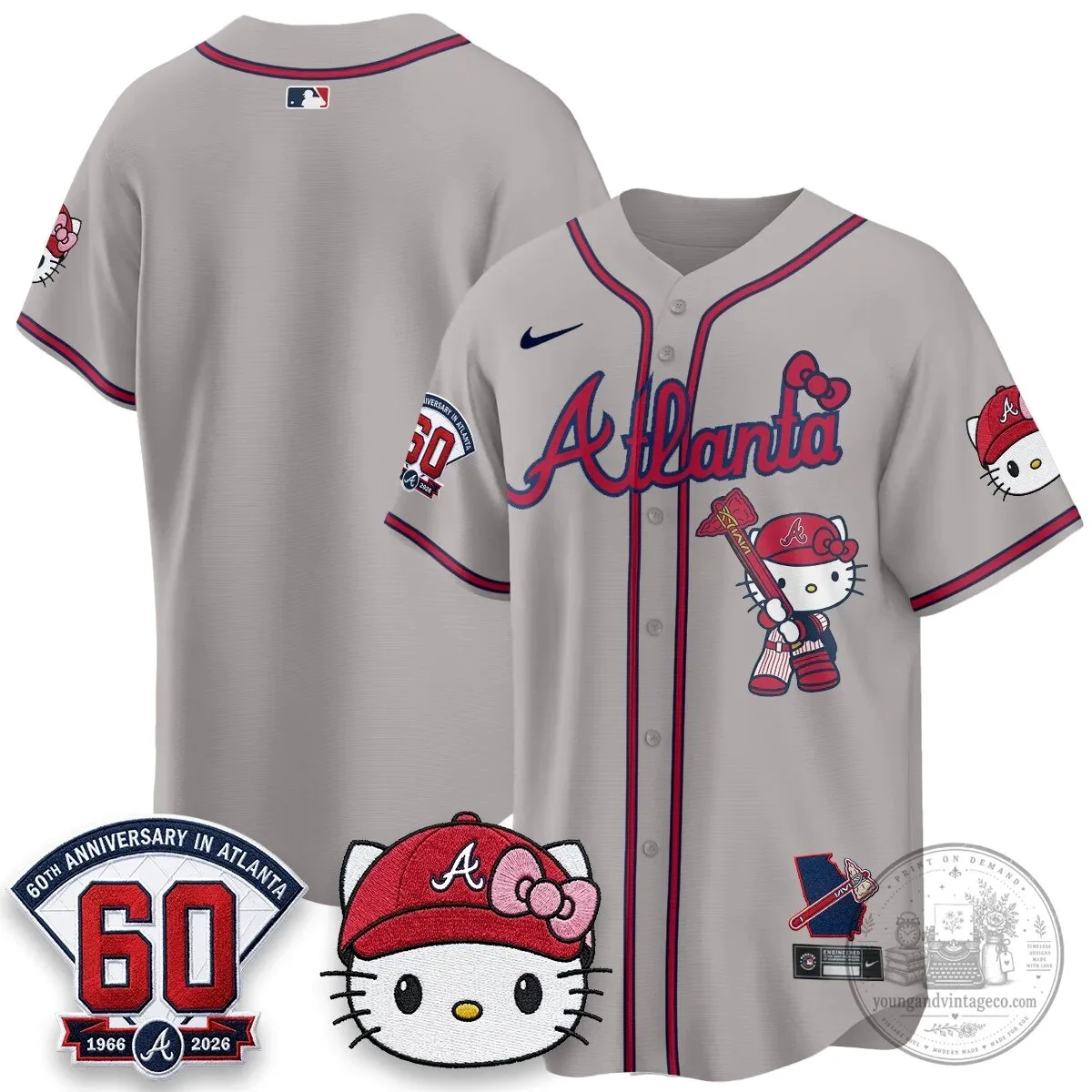 Atlanta Braves Hello Kitty Baseball Jersey Olson 28 60th Anniversary Edition 62 Atlanta Braves Hello Kitty Baseball Jersey Olson 28 60th Anniversary Edition