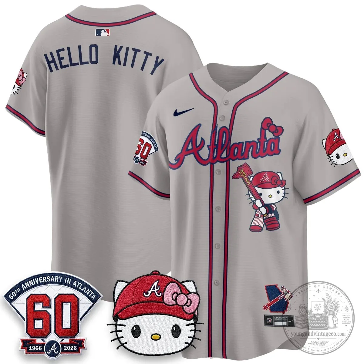 Atlanta Braves Hello Kitty Baseball Jersey Olson 28 60th Anniversary Edition 63 Atlanta Braves Hello Kitty Baseball Jersey Olson 28 60th Anniversary Edition