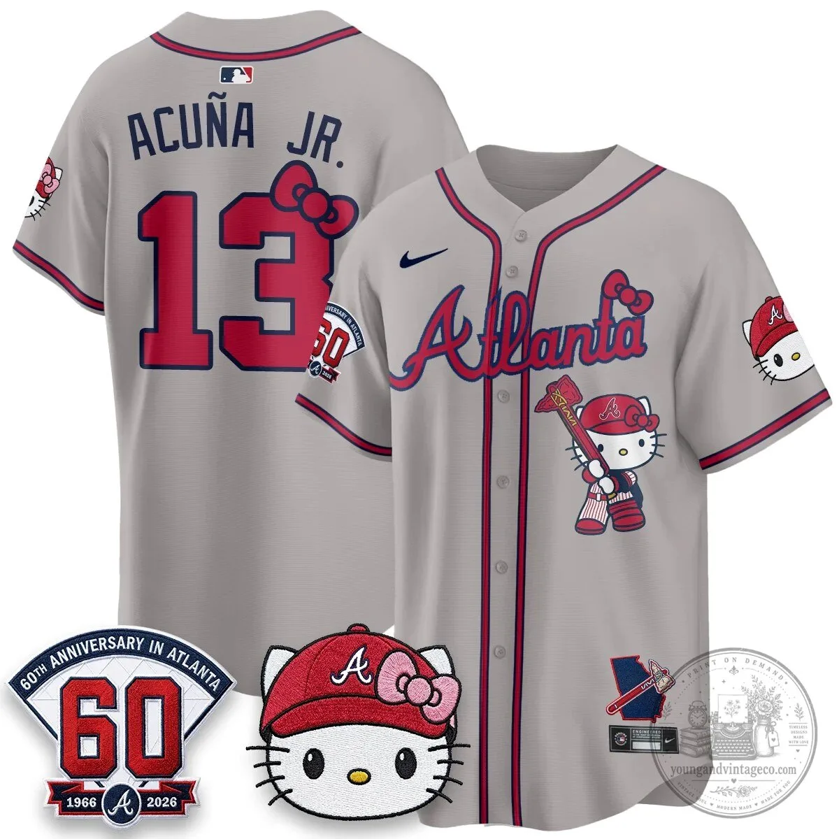 Atlanta Braves Hello Kitty Baseball Jersey Olson 28 60th Anniversary Edition 64 Atlanta Braves Hello Kitty Baseball Jersey Olson 28 60th Anniversary Edition