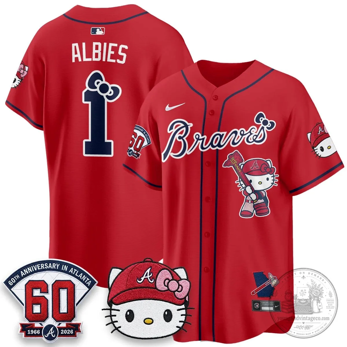 Atlanta Braves Hello Kitty Baseball Jersey Olson 28 60th Anniversary Edition 65 Atlanta Braves Hello Kitty Baseball Jersey Olson 28 60th Anniversary Edition